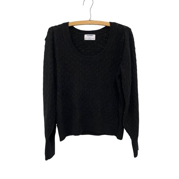 Old Navy Pointelle Sweater Size Small Scoop Neck Long Sleeve Black Cozy Knit NEW - Picture 2 of 11